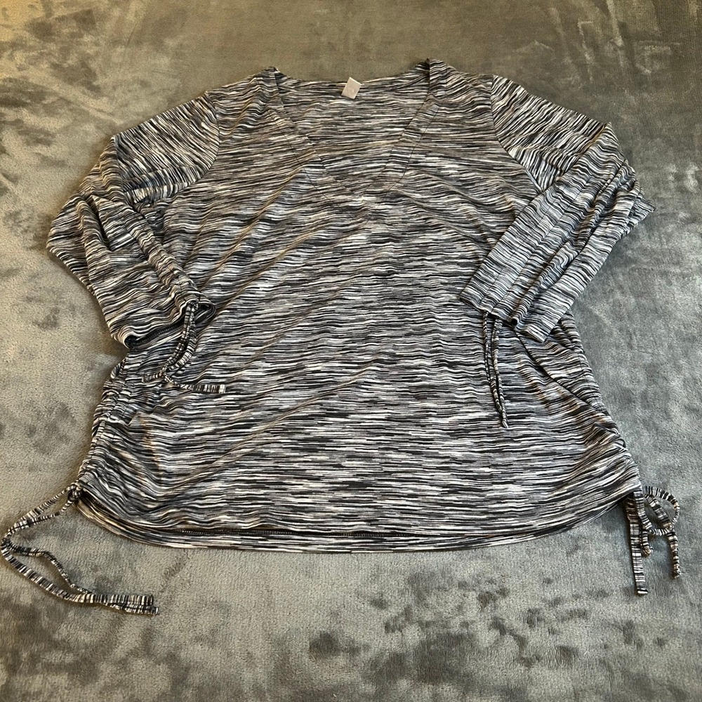 Avenue Tunic‎ Top Black White Space Dye Drawstring Long Sleeve Womens size 14/16